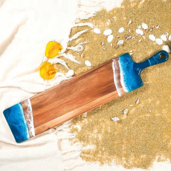 Acacia Wood Baguette Board With Hand Poured Ocean Vibes Resin Design Trays