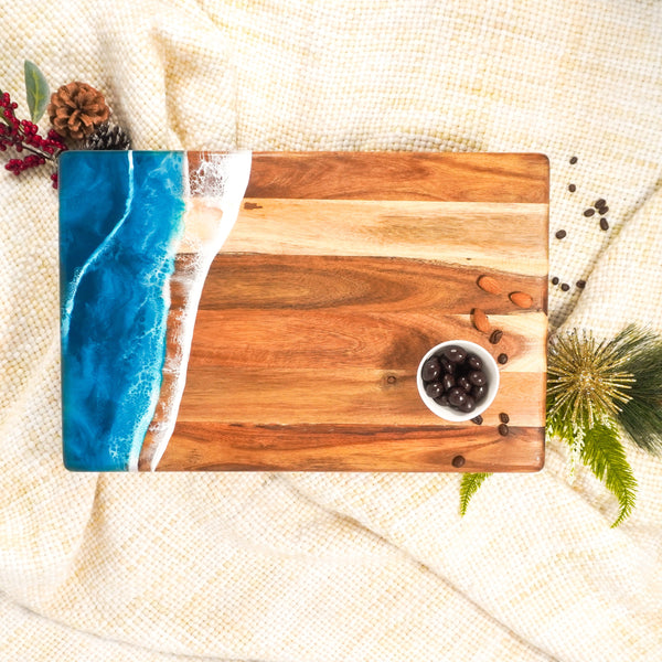 Acacia Wood Bread Board With Hand Poured Resin Design For Culinary Use Trays