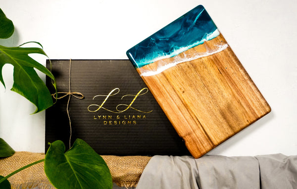 Acacia Wood Bread Board With Hand Poured Resin Design For Culinary Use Trays