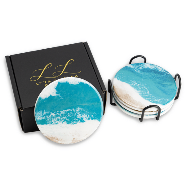 Ceramic Resin Caribbean Blue Set Of Four For Tabletop Protection Coasters