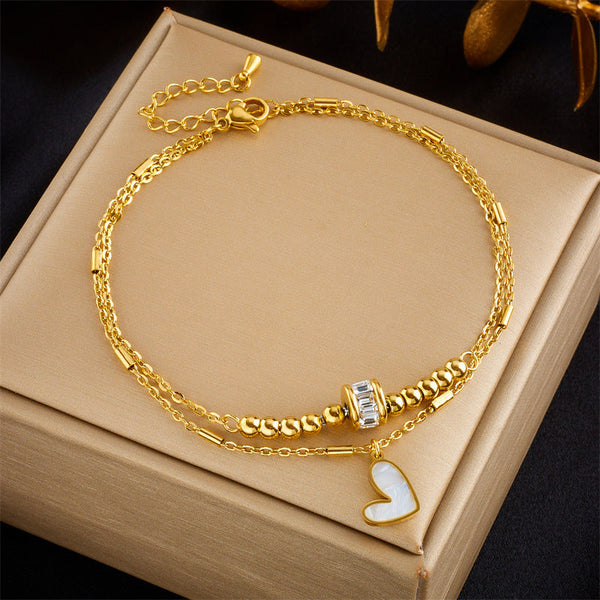 Veile Studios Fashion Jewelry Boho Classic Love Heart Ankle Chain Double Layer Bracelet Anklet Bracelets