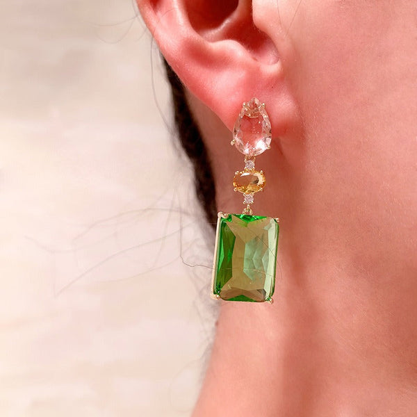 Veile Studios Pink Droplet Geometric Square With Transparent Zircon In Candy Colour Earrings