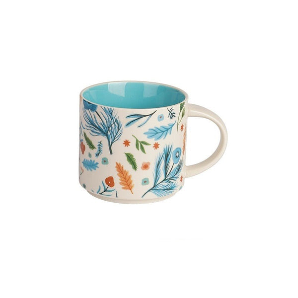 Flower Glaze Ceramic Cup Mug Household Large Capacity Breakfast 450Ml Mugs