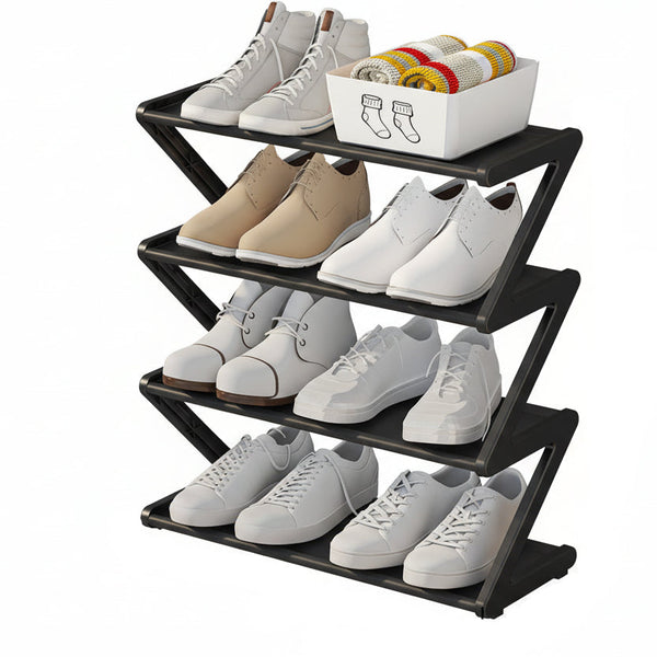 Z Shaped 4 Layer Shoe Organiser Space Saving Wall Corner Mount Stackable Adjustable Storage Shelf Shoe Organisers
