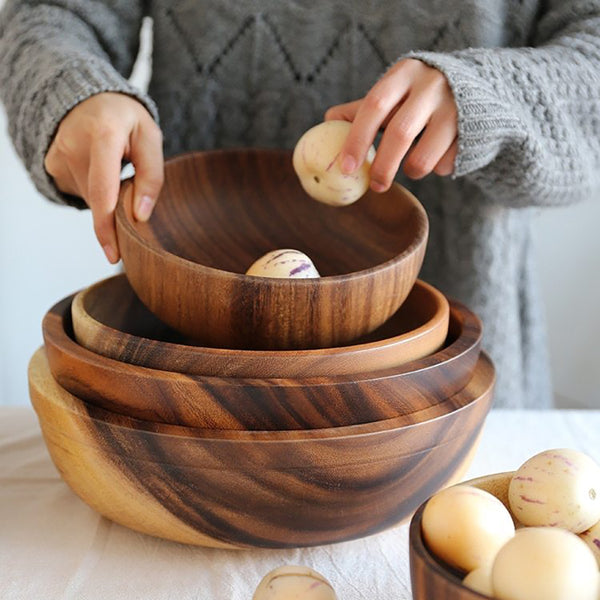 Kitchen Natural Wooden Bowl Household Fruit Salad For Home Restaurant Food Container Utensils Note The Size Hot Bowls