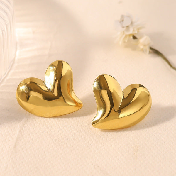 Veile Studios Love Water Drop Oval Peach Heart Large Glossy Titanium Steel Earrings