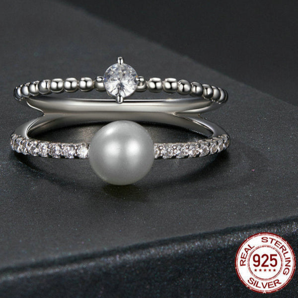 Veile Studios Original Natural Freshwater Pearl Moissanite Ring In 925 Pure Silver Rings