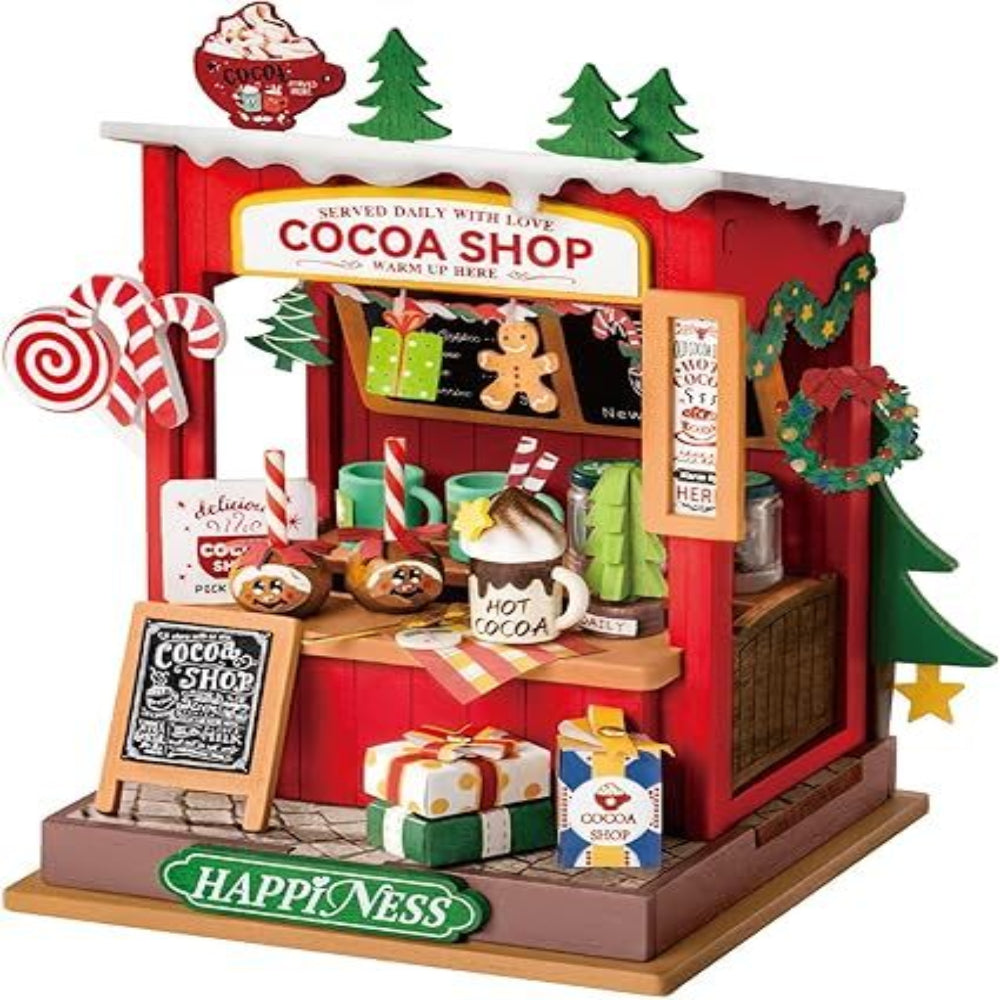 Robotime Diy Miniature Cocoa Shop Wooden Dollhouse Model Building Kit Doll Houses