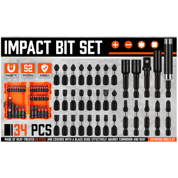 34Pc Impact Screwdriver Bit Set Nut Driver Magnetic Drill Holder Quick Release