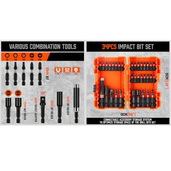 Horusdy 34Pc Impact Screwdriver Bit Set Nut Driver Magnetic Drill Holder Quick Release Screwdrivers & Nutdrivers