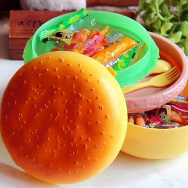 1000Ml Plastic Hamburger Bento Lunch Box Food Double Container Storage With Fork Lunchboxes & Bags