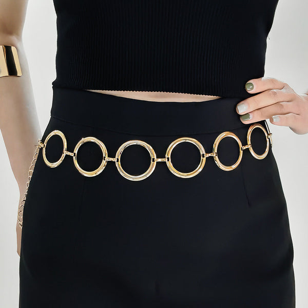 Fashion Circle Metal Waist Chain Women's Decorative Dress With Belt Senior Hollow Accessories