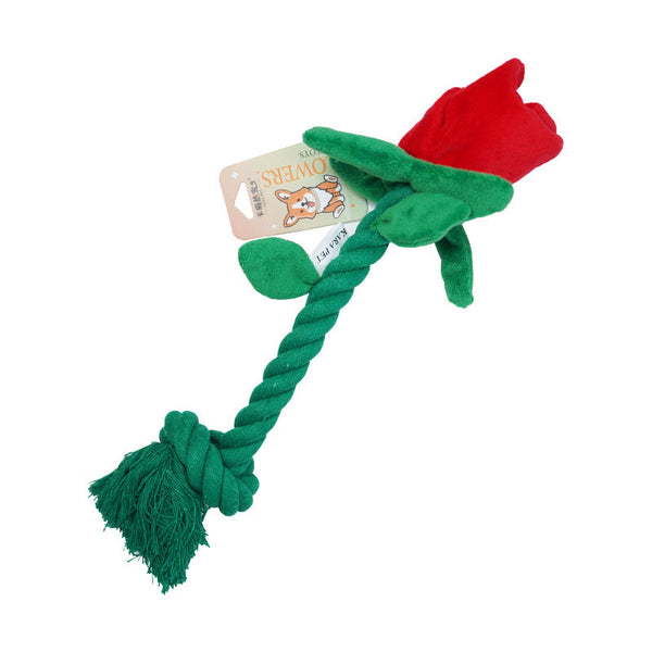 Dog Toy Rose Flower Plush Durable Biting Tooth Cleaning Cotton Rope Knot Crinkle Sound Self Entertainment Interactive Pet Product Dog Toys