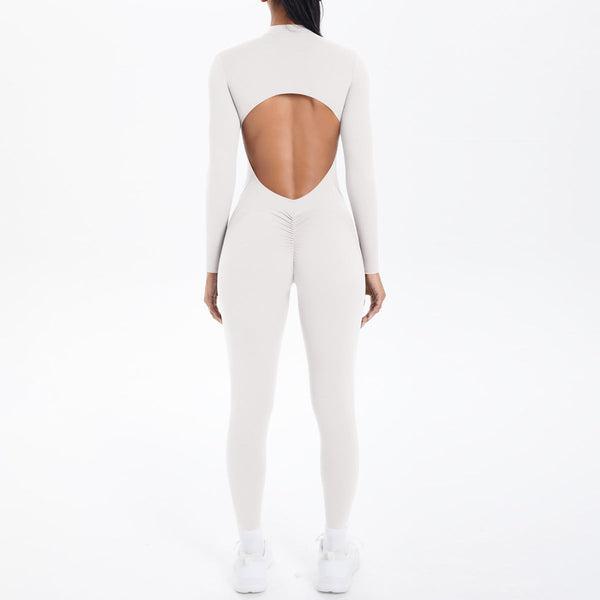 Style Half Zip Yoga Jumpsuit Bare Skin Feel Slim Fit High Elastic Fitness Long Sleeve Pants Wear Jumpsuits Rompers & Playsuits