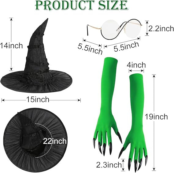 Witch Three Piece Glove Hat Glasses Cosplay Dress Up Hats