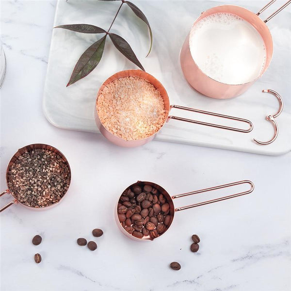 Set Of 8 Rose Gold Stainless Steel Measuring Cups Spoons Baking Tools Measuring Cups Jugs & Spoons