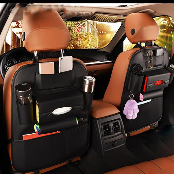 Car Seat Back Storage Bag Pu Leather Travel Organiser Car Organisers