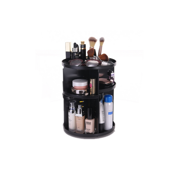 360 Degree Rotating Makeup Rack Plastic Storage Box Black