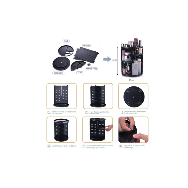 360 Degree Rotating Makeup Rack Plastic Storage Box Black Makeup Bags & Cases