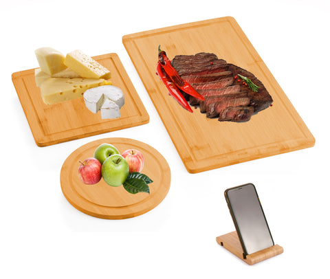 Carla Home 3 Pieces Bamboo Cutting Board With Juice Groove And Mobile Holder Included For Kitchen Cutting Boards