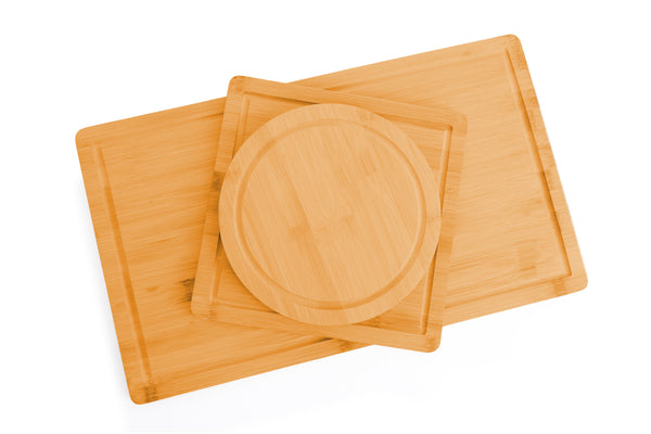 Carla Home 3 Pieces Bamboo Cutting Board With Juice Groove And Mobile Holder Included For Kitchen Cutting Boards
