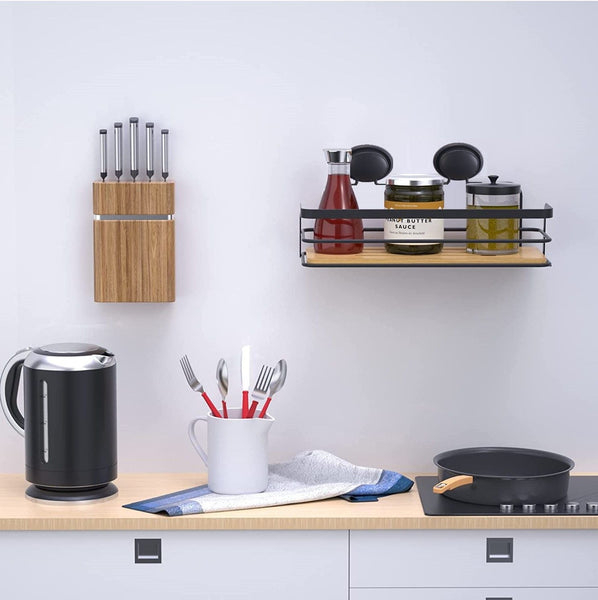 Carla Home 2 Pack Rectangular Bamboo Corner Shower Caddy Shelf Basket Rack With Premium Vacuum Suction Cup No Drilling For Bathroom And Kitchen Shelve