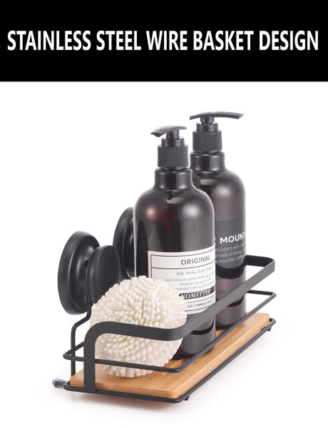 Carla Home 2 Pack Rectangular Bamboo Corner Shower Caddy Shelf Basket Rack With Premium Vacuum Suction Cup No Drilling For Bathroom And Kitchen Shelve