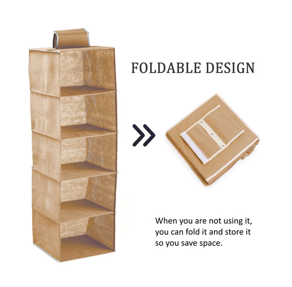 Carla Home5 Tier Shelf Hanging Closet Organizer And Storage For Clothes (Beige) Hanging Closet Storage