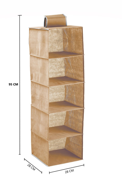 Carla Home5 Tier Shelf Hanging Closet Organizer And Storage For Clothes (Beige) Hanging Closet Storage