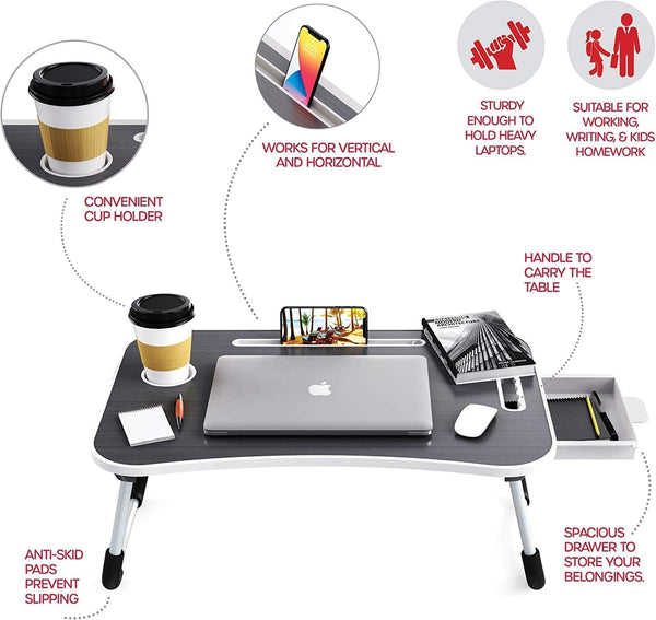 Carla Home Laptop Bed Desk With Storage And Foldable Legs For Adults Kids & Office Laptop Desks