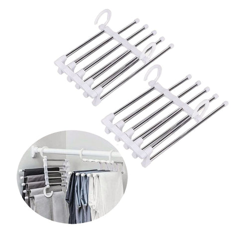 Carla Home 2 Pack Stainless Steel Adjustable 5 In 1 Pants Hangers Non Slip Space Saving For Storage Clothes Hangers