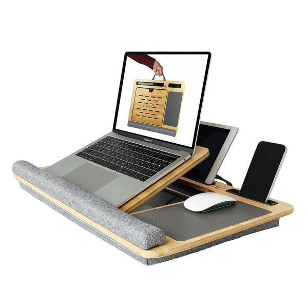 Carla Home Bamboo Laptop Desk With Cushion And Angle Adjustable For Office Laptop Desks