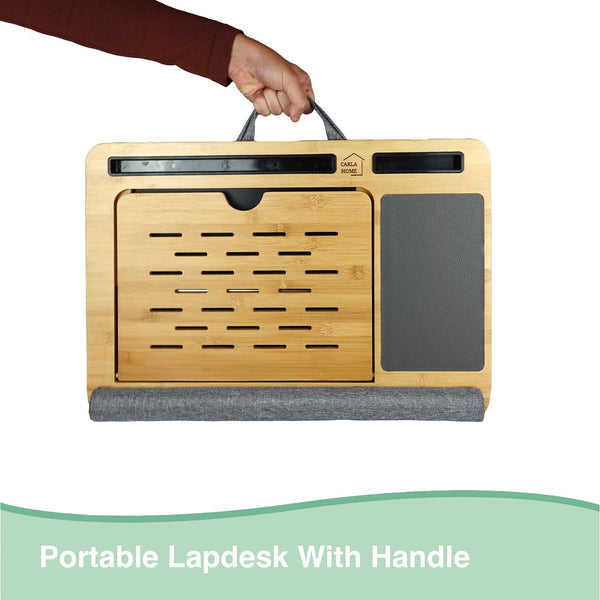 Carla Home Bamboo Laptop Desk With Cushion And Angle Adjustable For Office Laptop Desks