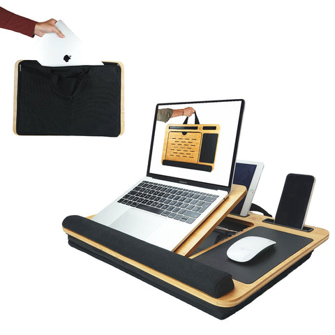 Carla Home Bamboo Laptop Desk With Cushion Angle Adjustable And Sleeve Case Bag For Office Laptop Desks