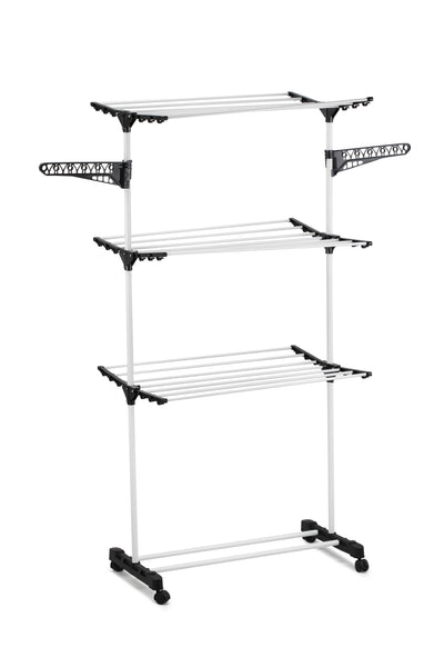 Carla Home Folding 3 Tier Clothes Laundry Drying Rack With Stainless Steel Tubes For Indoor & Outdoor Clothes Airers