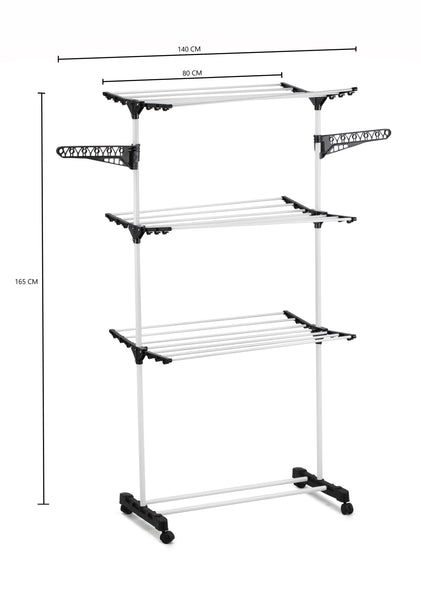 Carla Home Folding 3 Tier Clothes Laundry Drying Rack With Stainless Steel Tubes For Indoor & Outdoor Clothes Airers