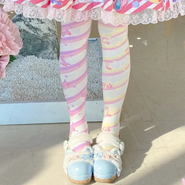 Little Candy Lolita Cute Over The Knee Female Harajuku Stripe Japanese Thin Leg Thick Combed Cotton Socks