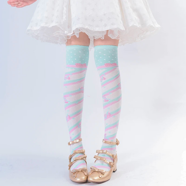 Little Candy Lolita Cute Over The Knee Female Harajuku Stripe Japanese Thin Leg Thick Combed Cotton Socks