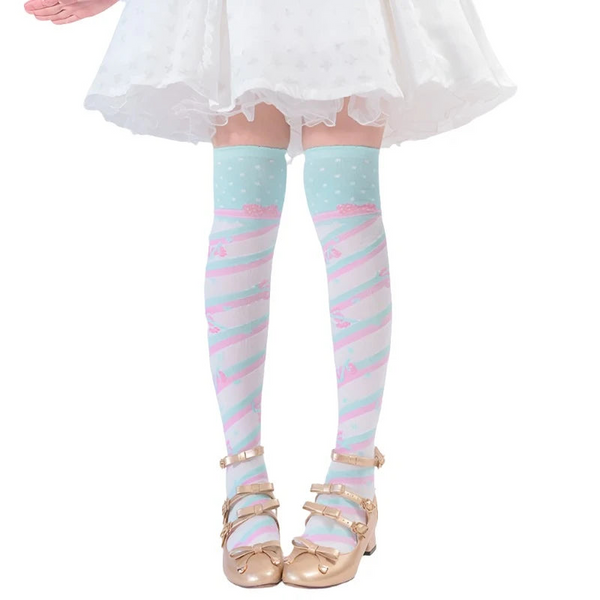 Little Candy Lolita Cute Over The Knee Female Harajuku Stripe Japanese Thin Leg Thick Combed Cotton Socks