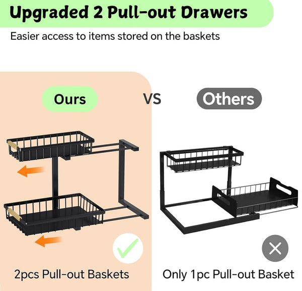 Carla Home 2 Tier Kitchen Under Sink Organiser Storage With Height Adjustable Unique Slide Rail & Suction Cups For Sink Organisers
