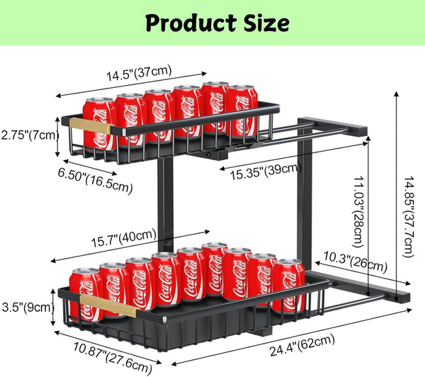 Carla Home 2 Tier Kitchen Under Sink Organiser Storage With Height Adjustable Unique Slide Rail & Suction Cups For Sink Organisers