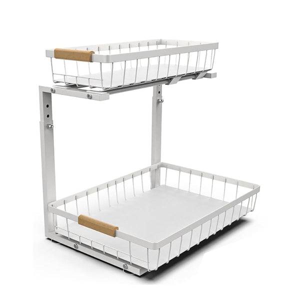Carla Home 2 Tier Kitchen Under Sink Organiser Storage With Height Adjustable Unique Slide Rail & Suction Cups For White Sink Organisers