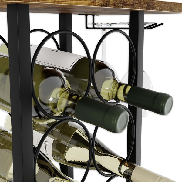 Carla Home Wine Rack Countertop Wooden & Metal Holder For 6 Bottles 2 Glasses Racks