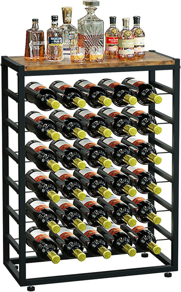 Carla Home 6 Tier Freestanding Wine Rack For 30 Bottles With Wood Countertop And Sturdy Metal Frame Racks