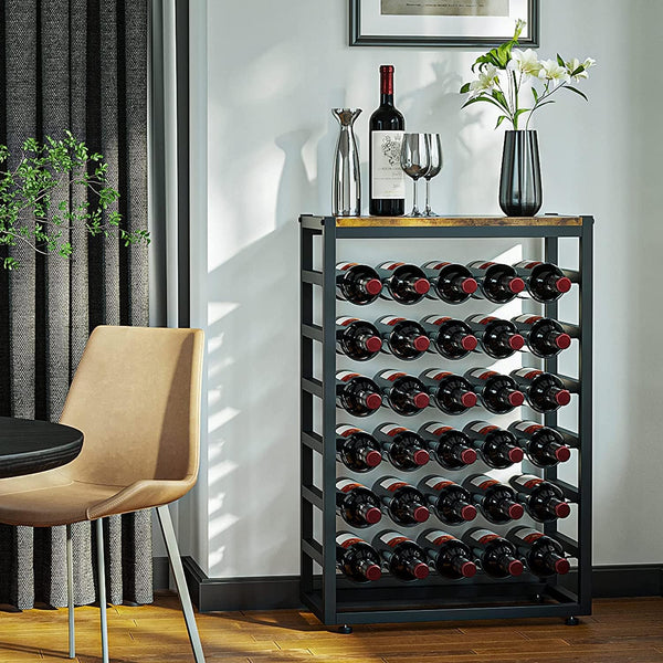 Carla Home 6 Tier Freestanding Wine Rack For 30 Bottles With Wood Countertop And Sturdy Metal Frame Racks