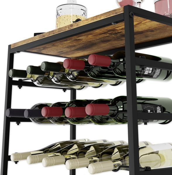 Carla Home 6 Tier Freestanding Wine Rack For 30 Bottles With Wood Countertop And Sturdy Metal Frame Racks