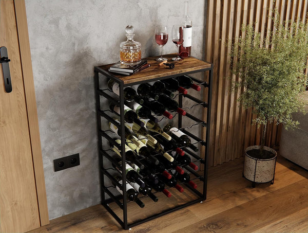 Carla Home 6 Tier Freestanding Wine Rack For 30 Bottles With Wood Countertop And Sturdy Metal Frame Racks