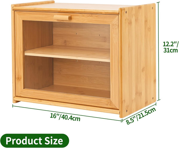 Carla Home Double Layer Bamboo Bread Box For Kitchen Counter With Large Capacity And Transparent Window Bread Bins