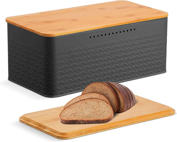 Carla Home Bread Bin With Bamboo Lid Used As Chopping Board For Kitchen Countertop Bread Bins