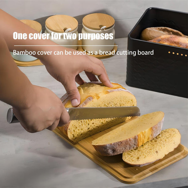 Carla Home Bread Bin With Bamboo Lid Used As Chopping Board For Kitchen Countertop Bread Bins